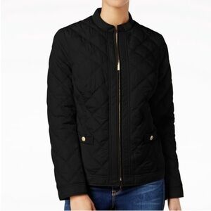 CHARTER CLUB Women's Black Quilted Point‎ Collar Lined Bomber Jacket  Size Large